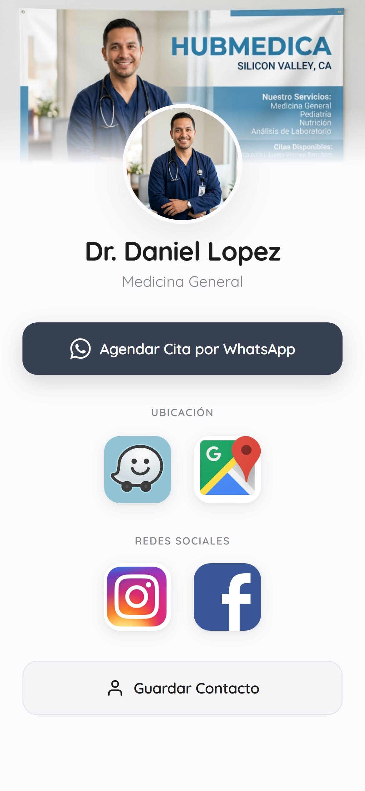 Perfil público de un médico de demostración en HubMedica